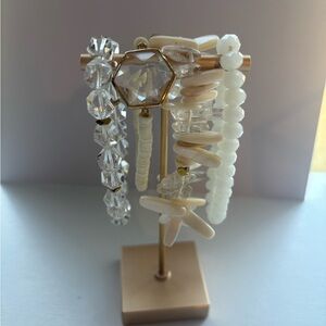 Elegant White and Gold Beaded Bracelet Set